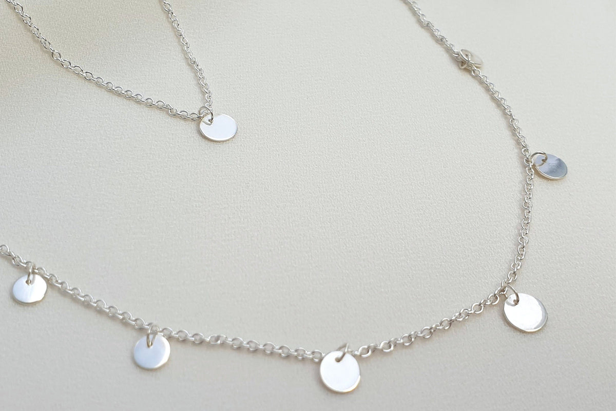 Plättchenkette 925 Sterling Silber Kette feine Münzen Handarbeit besonderes Geschenk Scheibe Kreis