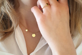 Plättchenkette, besondere Halskette mit drei Plättchen Anhängern, 585 Gelbgold, 14 kt zarte Goldkette, Münzkette, 3 Plättchen