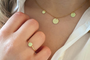 Plättchenkette, besondere Halskette mit drei Plättchen Anhängern, 585 Gelbgold, 14 kt zarte Goldkette, Münzkette, 3 Plättchen