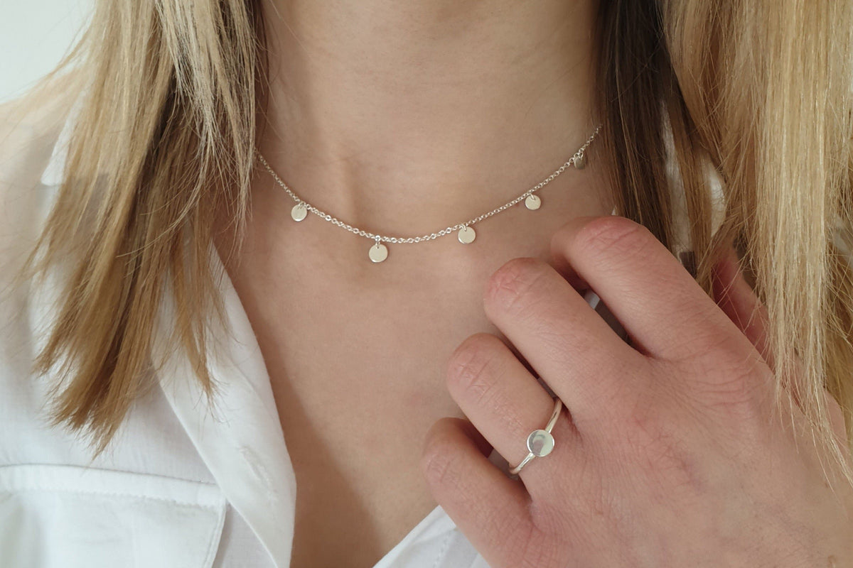 Plättchenkette 925 Sterling Silber Kette feine Münzen Handarbeit besonderes Geschenk Scheibe Kreis