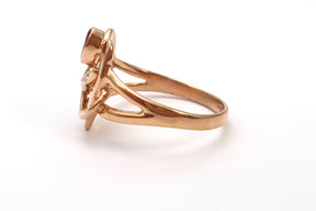 Liebevoller Jugendstil Ring - Rubin oval - 2 Brillanten 0,04 ct - 585 Gelbgold / 14 kt. - Art Nouveau - Liebe - Rose - Herz - Vintage
