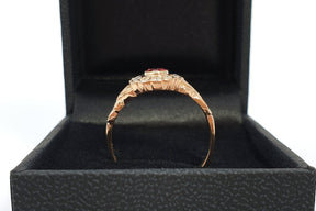 Goldring, 585 Gold, Rosa Turmalin, Jugendstil Ring, 14 Karat, 585 Gelbgold, Brillanten, Vintage, Art Nouveau, Antikschmuck
