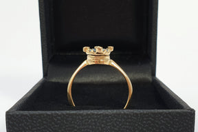 Glamouröser Goldring Blau Topas, 14 Karat 585 Echtgoldring, 4 Brillanten 0.05 ct,  Art Nouveau, Jugendstilring, Verlobungsring, Gelbgold