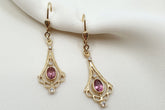 Glamouröser Jugendstil Ohrbügel - Ohrbrisur - 925 Silber vergoldet-  Rosa Turmalin facettiert- Ohrhänger Art Nouveau - Zirkonia - Elegant
