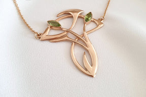 Art Nouveau chain extravagantes Jugendstil Collier  585 Rosegold Kette mit Peridot glamouröse Goldkette historischer Schmuck Handarbeit