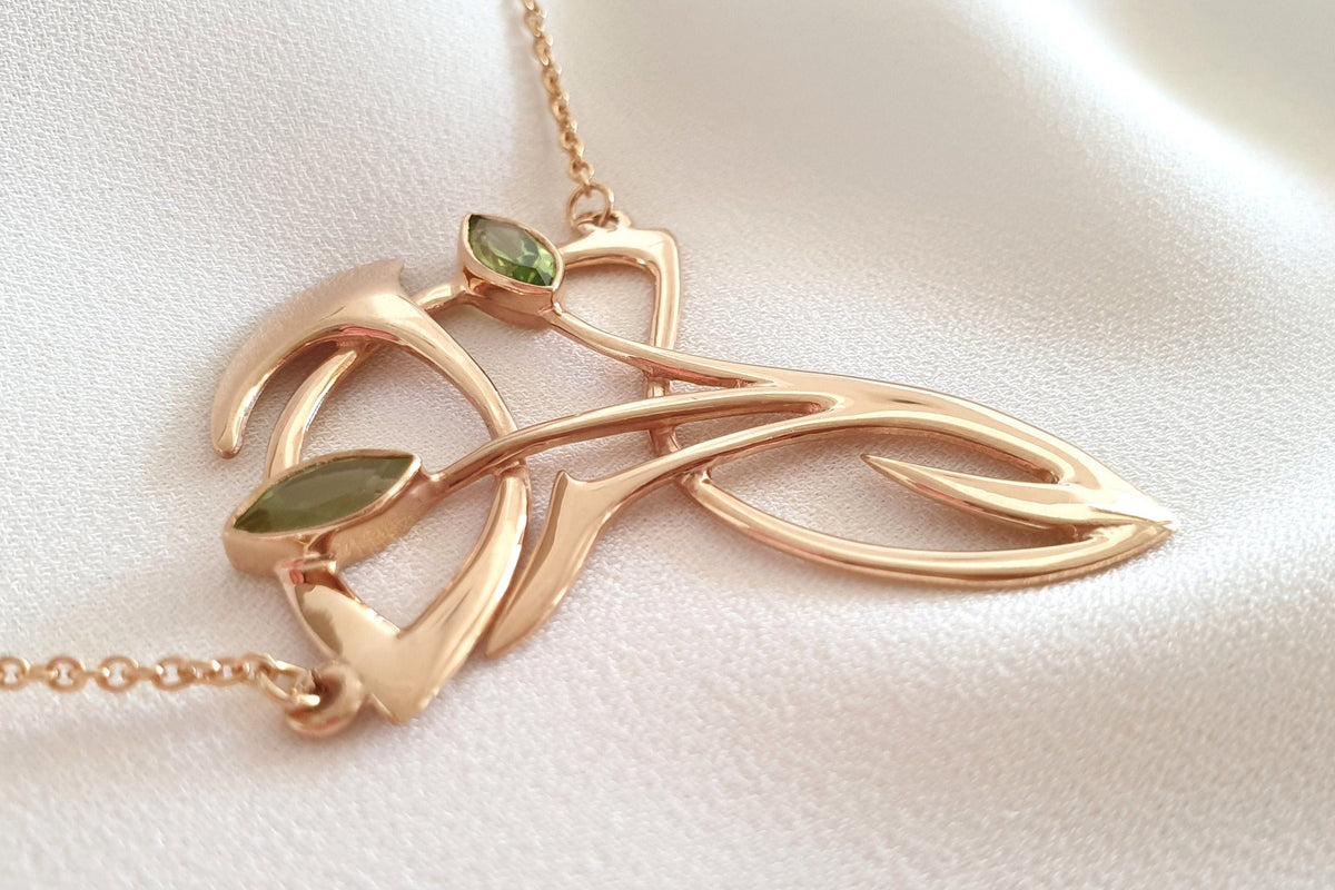 Art Nouveau chain extravagantes Jugendstil Collier  585 Rosegold Kette mit Peridot glamouröse Goldkette historischer Schmuck Handarbeit