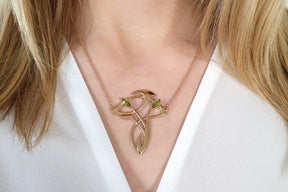 Art Nouveau chain extravagantes Jugendstil Collier  585 Rosegold Kette mit Peridot glamouröse Goldkette historischer Schmuck Handarbeit