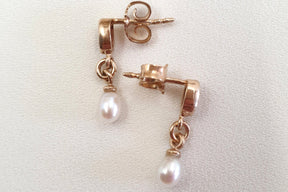 Zarte Jugendstil Ohrhänger - Ohrstecker - 925 Silber Rosegold vergoldet.-  Granat Edelstein - Süßwasserperle - Hängeohrringe -  Elegant