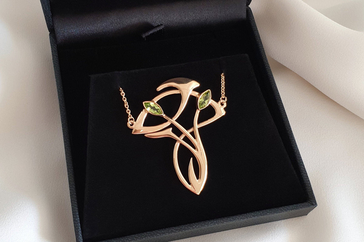 Art Nouveau chain extravagantes Jugendstil Collier  585 Rosegold Kette mit Peridot glamouröse Goldkette historischer Schmuck Handarbeit