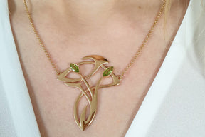 Art Nouveau chain -extravagantes Jugendstil Collier - 925 Silber Rosegold vergoldet Kette mit Peridot - Glamouröse Kette vergoldet