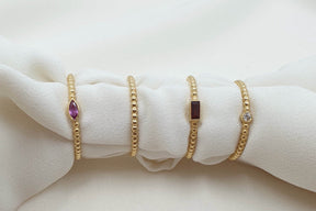 Kugelring mit Granat Edelstein Kügelchenring 585 Gelbgold 14 Karat Stapelring fein massiv voll ausgefüllt filigran Handarbeit