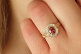 Goldring, 585 Gold, Rosa Turmalin, Jugendstil Ring, 14 Karat, 585 Gelbgold, Brillanten, Vintage, Art Nouveau, Antikschmuck