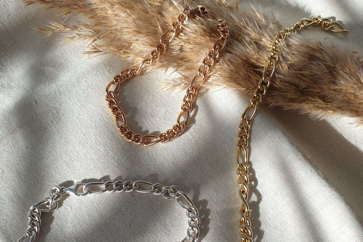 Figaro Goldarmband 5 mm breit 925 Sterling Silber massiv Gelbgold oder Rosegold vergoldet