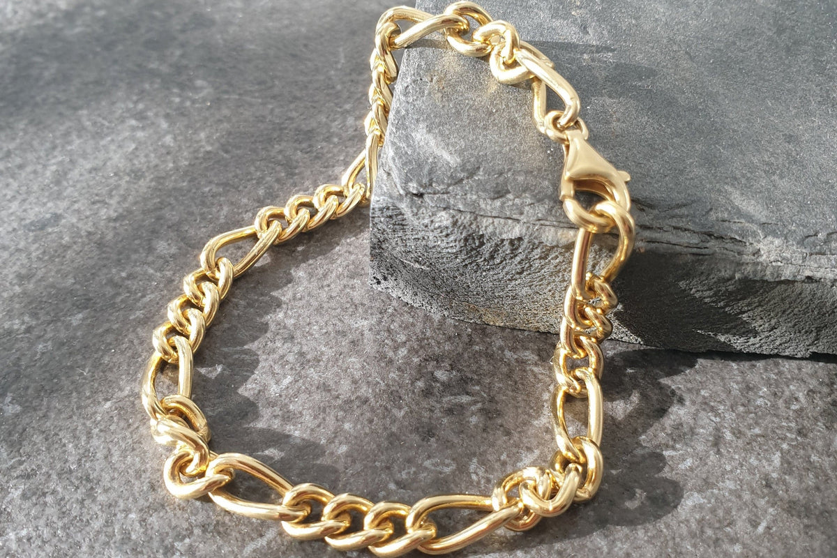 Figaro Goldarmband 5 mm breit 925 Sterling Silber massiv Gelbgold oder Rosegold vergoldet