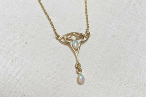 Zarte Jugendstilkette - Art Nouveau chain - 925 Silber Gelbgold vergoldet - Feines Collier mit Opal Edelsteinen- Vintage Goldkette