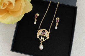 Zarte Ohrhänger Ohrstecker 925 Silber Gelbgold vergoldet mit Rosa Turmalin Edelstein Süßwasserperle Jugendstil