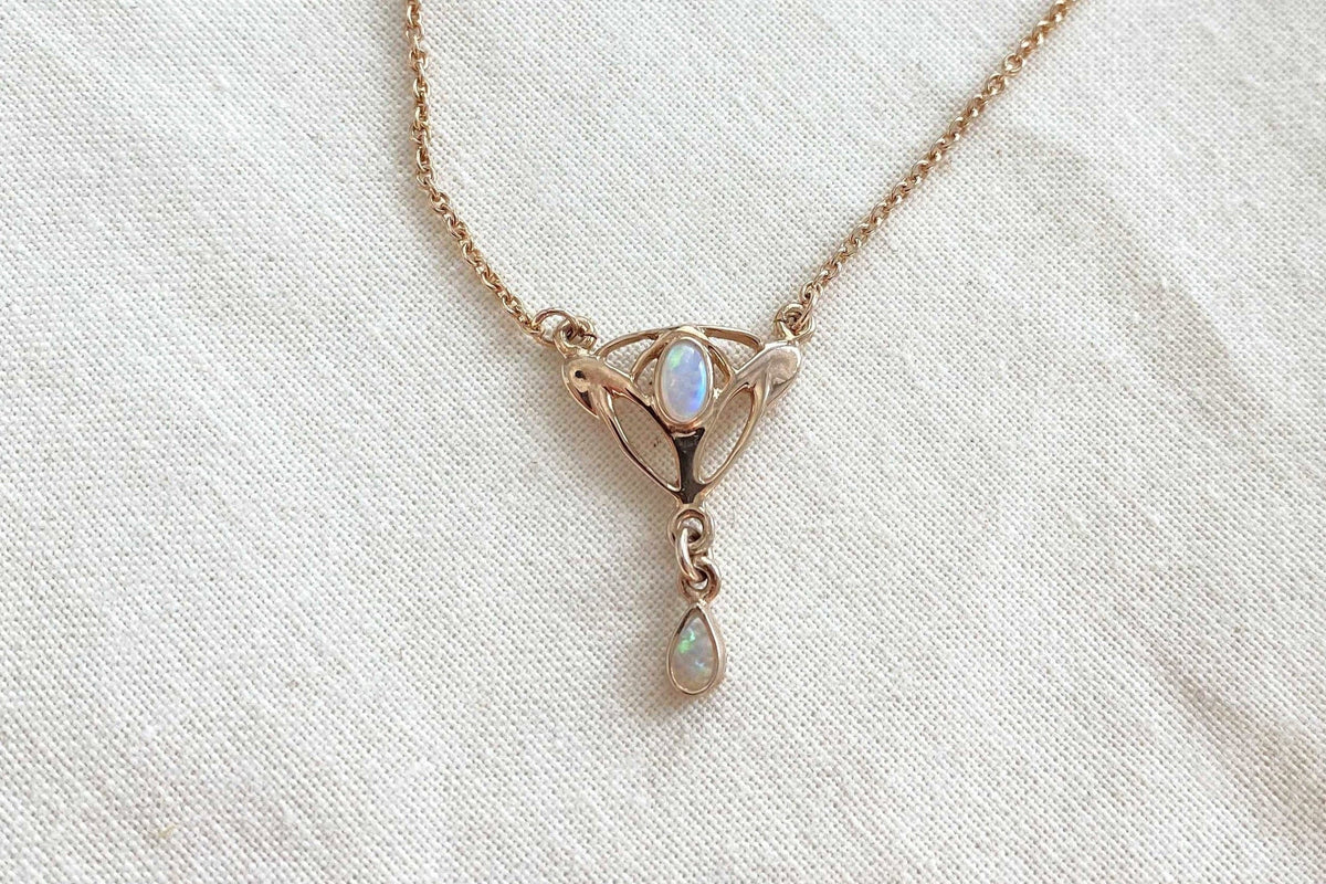 Jugendstilkette Art Nouveau chain 925 Silber Roségold vergoldet feines Collier mit Opal Edelsteinen Vintage Goldkette
