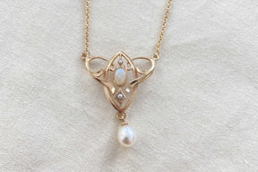 Außergewöhnliche Jugendstilkette Art Nouveau chain 925 Silber Roségold vergoldet Collier mit Opal Halbperlen Süßwasserperle  Vintage