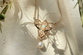 Außergewöhnliche Jugendstilkette Art Nouveau chain 925 Silber Roségold vergoldet Collier mit Opal Halbperlen Süßwasserperle  Vintage
