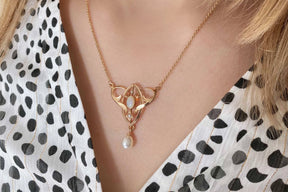 Außergewöhnliche Jugendstilkette Art Nouveau chain 585 Roségold Collier mit Opal Halbperlen Süßwasserperle Vintage Antik 14 Karat