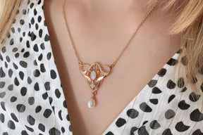 Außergewöhnliche Jugendstilkette Art Nouveau chain 925 Silber Roségold vergoldet Collier mit Opal Halbperlen Süßwasserperle  Vintage