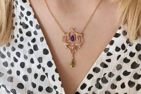 Jugendstilkette Art Nouveau chain 925 Silber Roségold vergoldet Collier mit Amethyst Peridot und echten Halbperlen