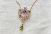 Jugendstilkette Art Nouveau chain 925 Silber Roségold vergoldet Collier mit Amethyst Peridot und echten Halbperlen