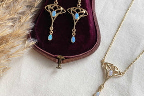 Zarte Jugendstilkette - Art Nouveau chain - 925 Silber Gelbgold vergoldet - Feines Collier mit Opal Edelsteinen- Vintage Goldkette