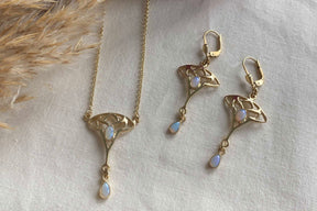 Zarte Jugendstilkette - Art Nouveau chain - 925 Silber Gelbgold vergoldet - Feines Collier mit Opal Edelsteinen- Vintage Goldkette