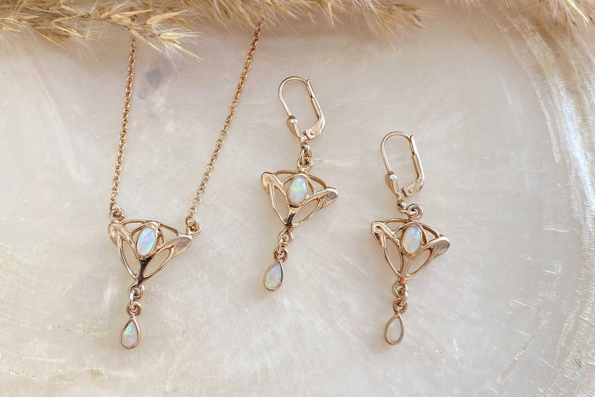 Jugendstilkette Art Nouveau chain 925 Silber Roségold vergoldet feines Collier mit Opal Edelsteinen Vintage Goldkette