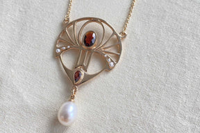 Jugendstilkette Art Nouveau chain 925 Silber Rosegold vergoldet Collier mit Granat Süßwasserperle echten Halbperlen Vintage Antik
