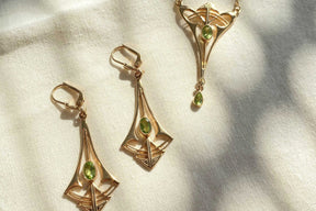 Art Nouveau chain, Jugendstil Kette 925 Silber, vergoldet in Gelbgold oder Rosegold, Jugendstil Collier mit Peridot Edelsteinen