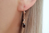 Zarte Jugendstil Ohrhänger - Ohrstecker - 925 Sterling Silber Roségold vergoldet, Granat, echte Halbperle