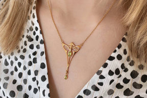 Art Nouveau chain, Jugendstil Kette 925 Silber, vergoldet in Gelbgold oder Rosegold, Jugendstil Collier mit Peridot Edelsteinen