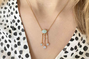 Jugendstilkette Lavalier, Art Nouveau chain, 925 Silber Roségold oder Gelbgold vergoldet, Collier mit Opal Edelsteinen, Lavaliere Halskette