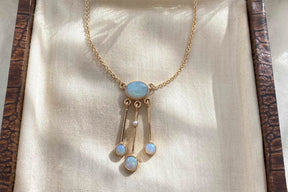 Jugendstilkette Lavalier, Art Nouveau chain, 925 Silber Roségold oder Gelbgold vergoldet, Collier mit Opal Edelsteinen, Lavaliere Halskette