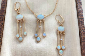 Jugendstilkette Lavalier, Art Nouveau chain, 925 Silber Roségold oder Gelbgold vergoldet, Collier mit Opal Edelsteinen, Lavaliere Halskette