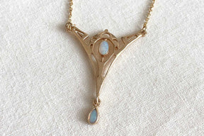 Jugendstil Kette 925 Silber vergoldet Gelbgold oder Rosegold Art Nouveau Collier mit Opal Edelsteinen