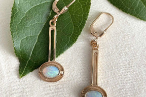 Jugendstil Ohrhänger Opal Edelstein, Ohrring 925 Sterling Silber, Gelbgold oder Rose vergoldet, Ohrhbügel , Ohrbrisur vintage