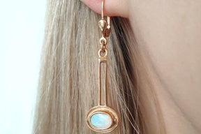 Jugendstil Ohrhänger Opal Edelstein, Ohrring 925 Sterling Silber, Gelbgold oder Rose vergoldet, Ohrhbügel , Ohrbrisur vintage
