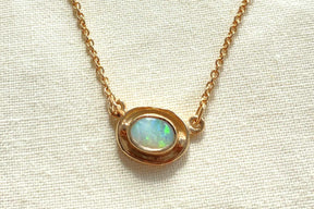 Jugendstilkette, Opal Halskette oval, 925 Silber Roségold oder Gelbgold vergoldet, Collier mit Opal Edelstein, Opal Anhänger cabochon