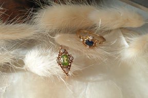 Jugendstil Ring, Art Nouveau Ring, Peridot, Brillanten, 585 Rosegold / Gelbgold, Vintage, Verlobungsring, Antik