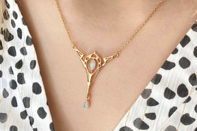 Jugendstil Kette 925 Silber vergoldet Gelbgold oder Rosegold Art Nouveau Collier mit Opal Edelsteinen