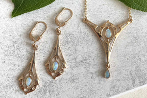 Jugendstil Kette 925 Silber vergoldet Gelbgold oder Rosegold Art Nouveau Collier mit Opal Edelsteinen