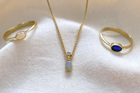 Goldkette 585, Gloldkette mit Opal und Brillant, 585er oder 750er Gelbgold, minimale Halskette, Geschenk, 14 Karat