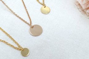 Plättchenkette 585 Goldkette 14 karat mit runder Scheibe minimalistische filigrane Halskette Braut Handarbeit glänzend