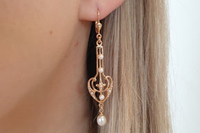 Prächtiger Jugendstil Ohrbügel Ohrbrisur 925 Sterling Silber Rosegold vergoldet Perlenohrringe Süßwasserperle Ohrhänger Art Nouveau