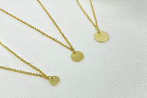 Plättchenkette 585 Goldkette 14 karat mit runder Scheibe minimalistische filigrane Halskette Braut Handarbeit glänzend
