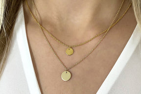 Plättchenkette 585 Goldkette 14 karat mit runder Scheibe minimalistische filigrane Halskette Braut Handarbeit glänzend
