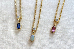 Feine 585 Goldkette, 750 Gelbgold, Saphir, Brillant, minimale Halskette, Geschenk, Hochzeit